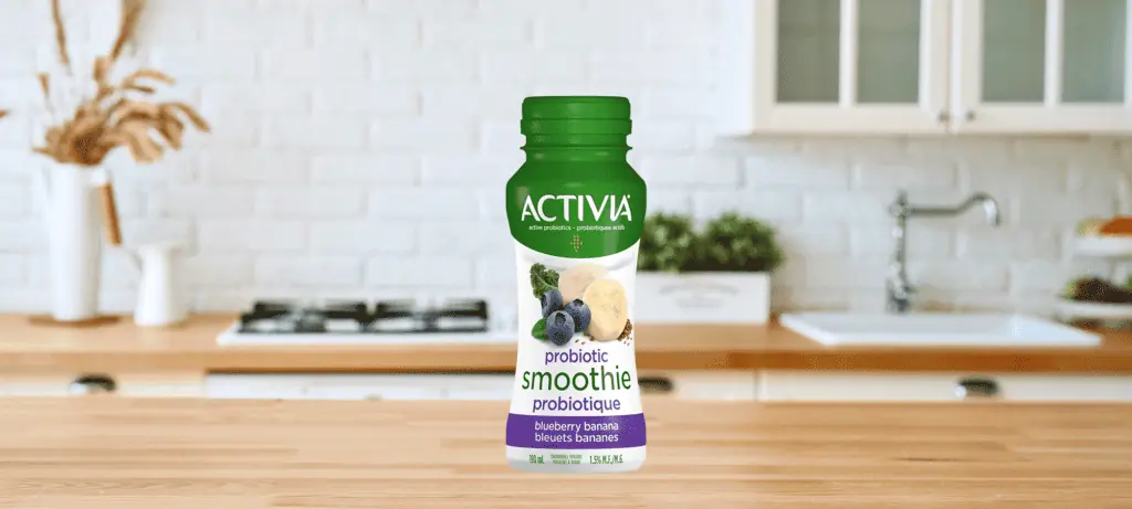 Activia Smoothie on kitchen counter
