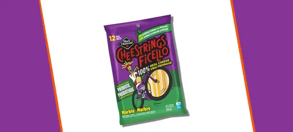 black diamond probiotic cheestrings on white background