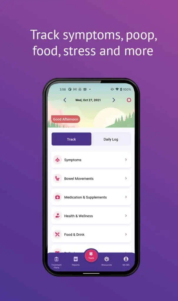 Écran principal de l'application myIBS