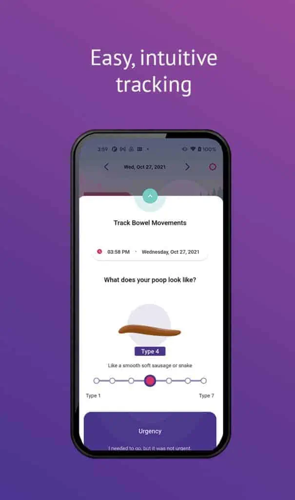 Écran de suivi des mouvements intestinaux de l'application myIBS