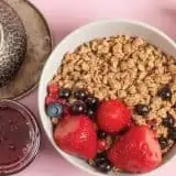 Bowl of oatmeal, banana, etc
