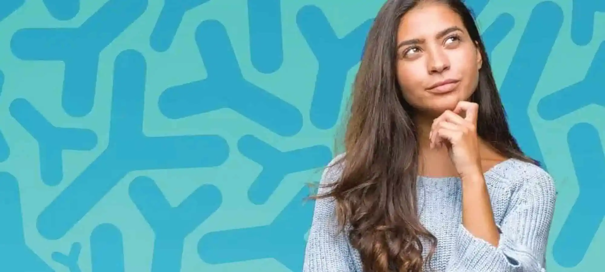 girl pondering with blue microbes in the bakground