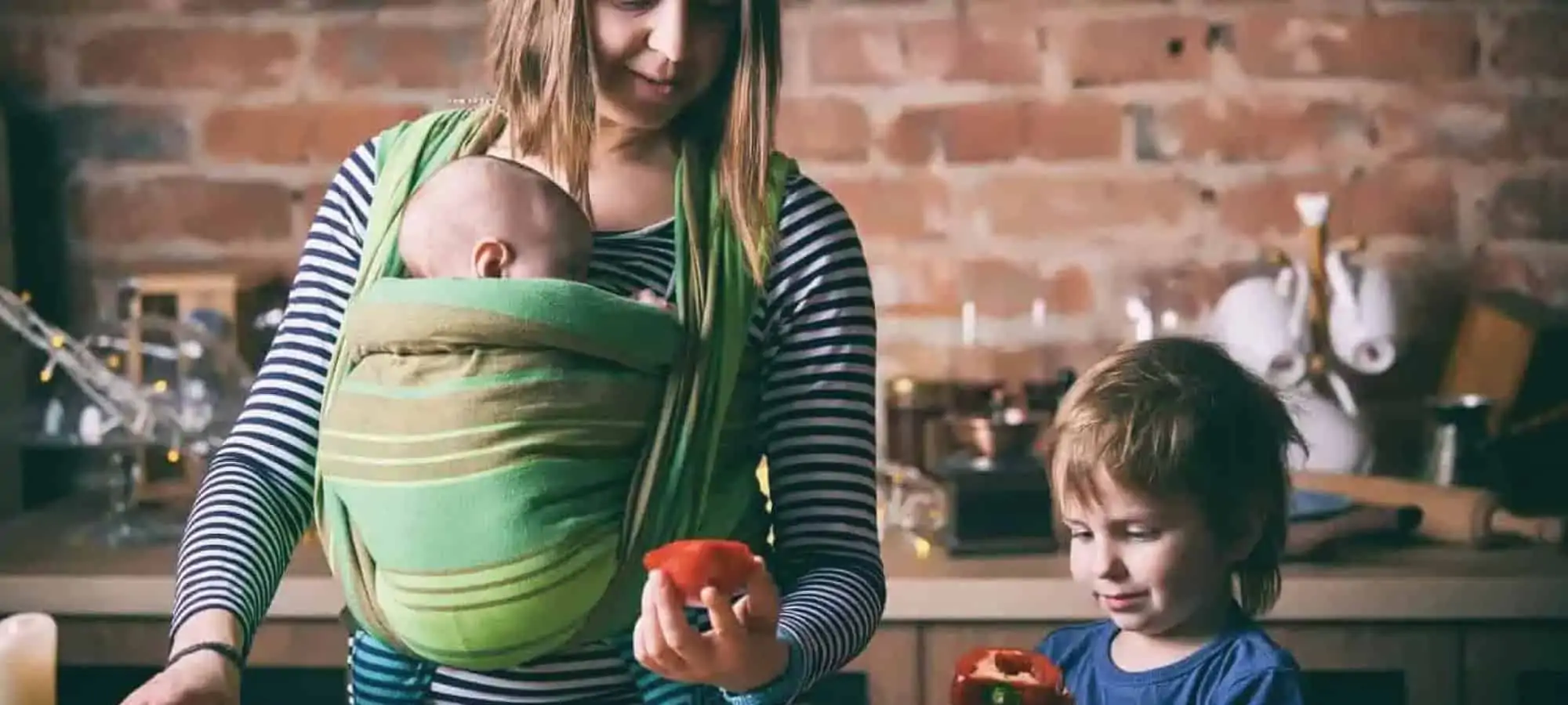 Mom and son making food in the kitchen