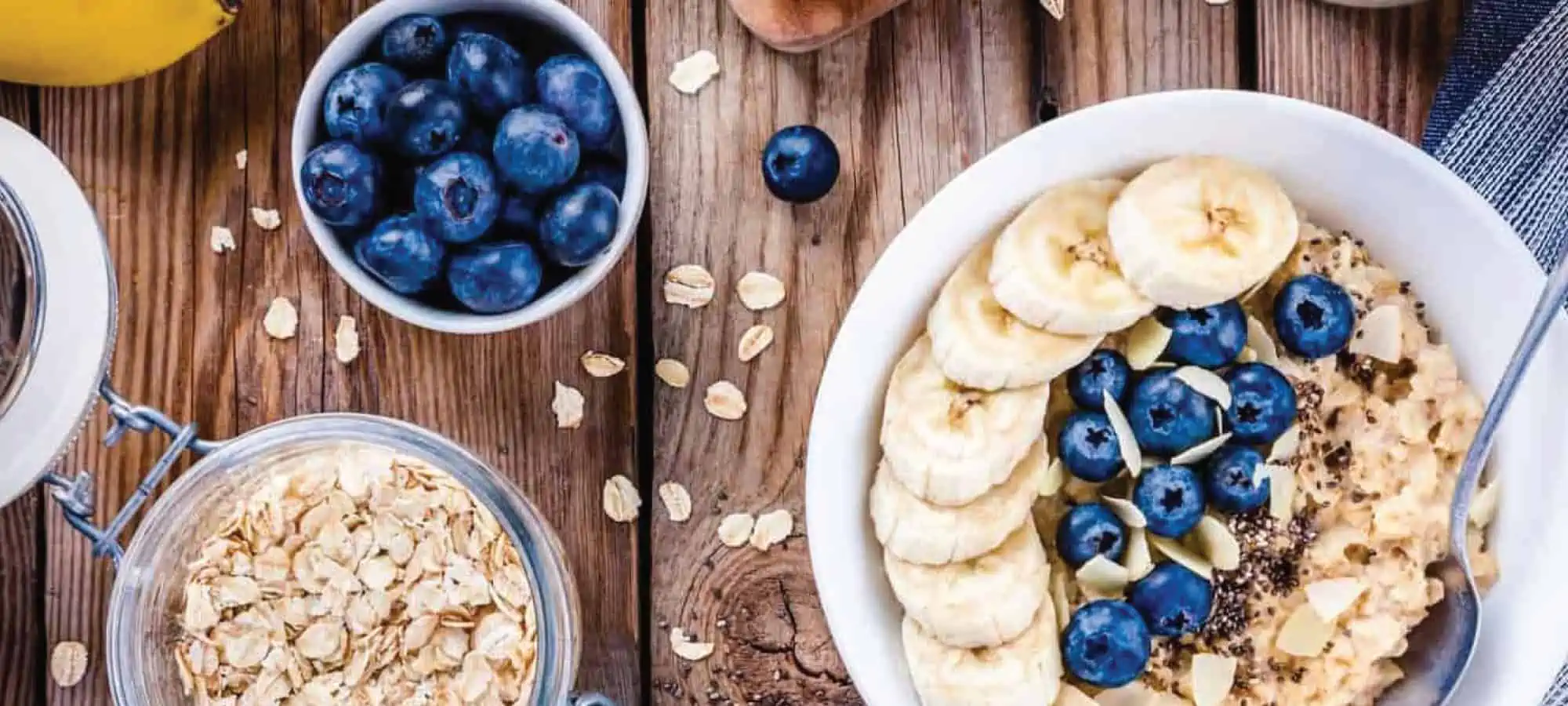 Bowl of oatmeal with blueberries in it
