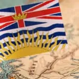 British Columbia Flag marking a map of Canada