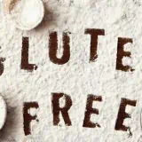 Gluten free words on flour table