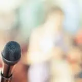 Microphone set up in front of crowd