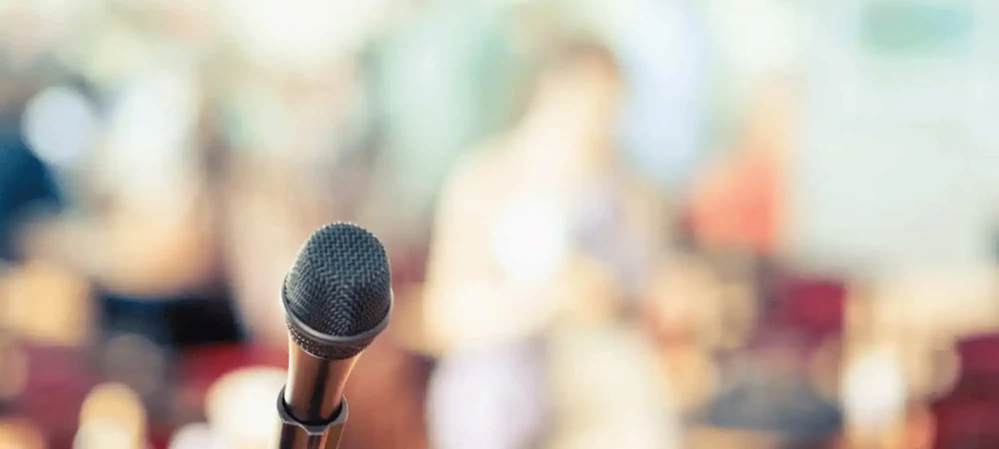 Microphone set up in front of crowd