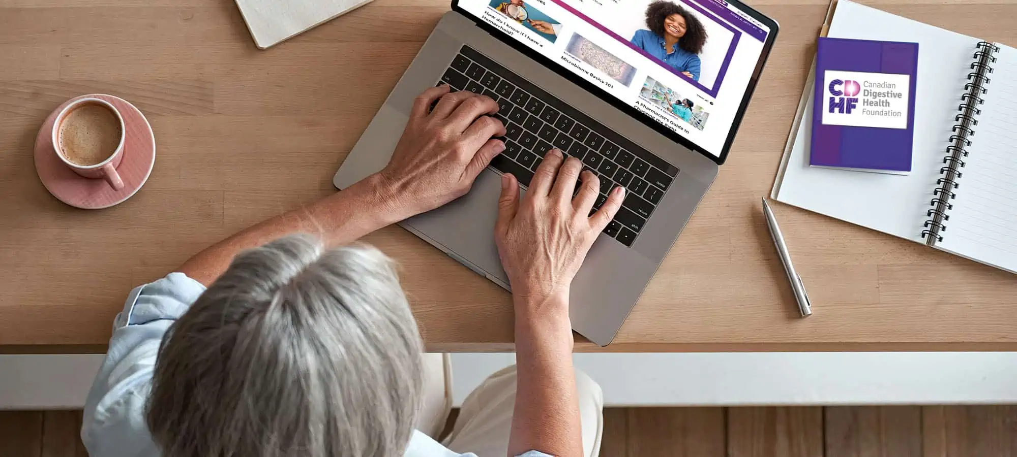 Woman at a laptop doing research