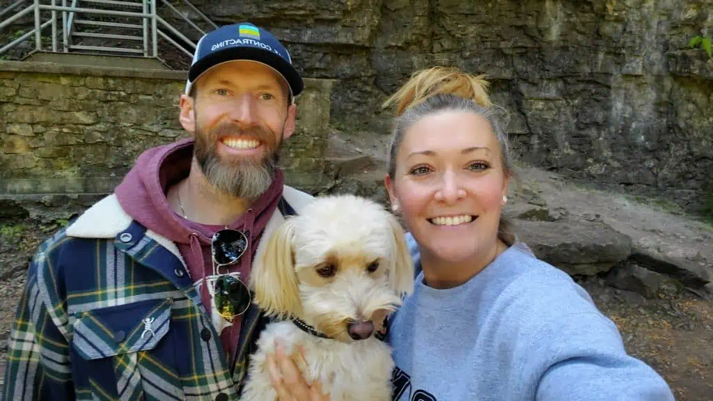 photo of chantel, her husband and dog on her journey with IBD