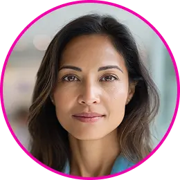 : Portrait of Karla, CDHF’s AI expert, depicted as a woman with long dark hair looking at the camera.